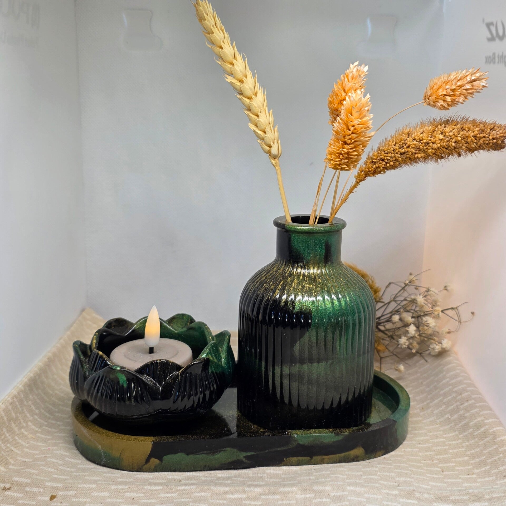 Set nr 1: vaasje, lichthouder en platteau