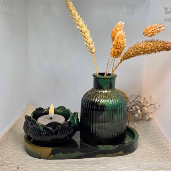 Set nr 1: vaasje, lichthouder en platteau