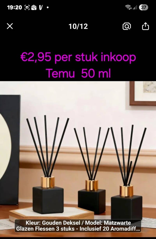 Complete geurset vierkant mat zwart 50 ml
