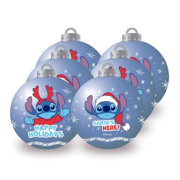 STITCH - Bleu - Pack 6 Boules de Noël - 8 cm