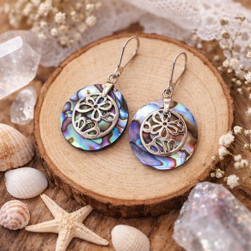 Shell & Silver Oorbellen – Bloemen met Abalone Schelp | 925 Zilver