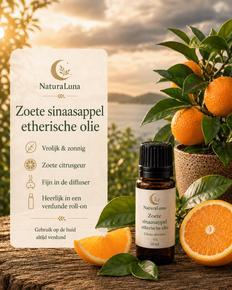 etherische olie zoete sinaasappel voor de NaturaLuna blend stilte voor de storm