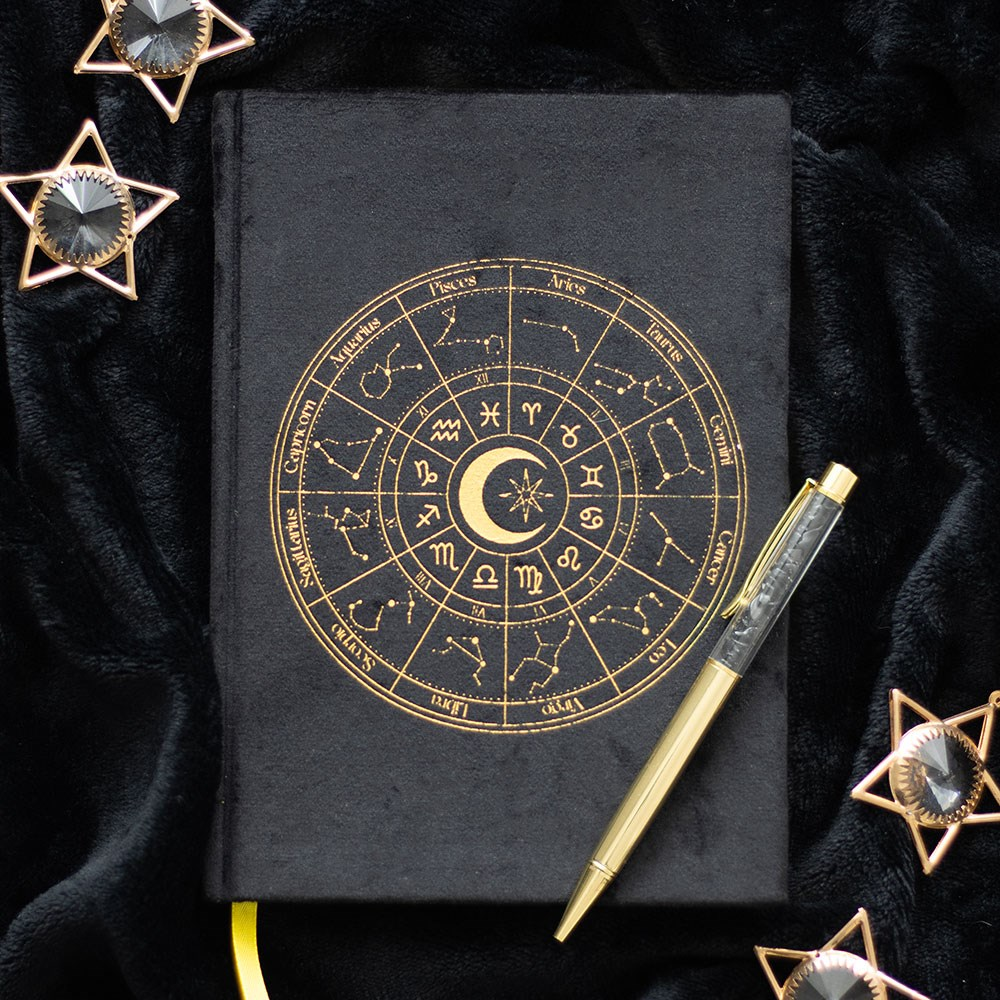 Astrology Wheel Journal met Zwarte Obsidiaan Pen