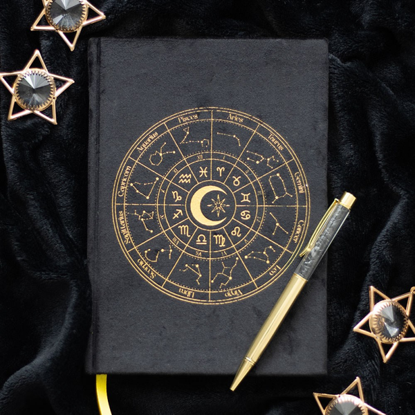 Astrology Wheel Journal met Zwarte Obsidiaan Pen
