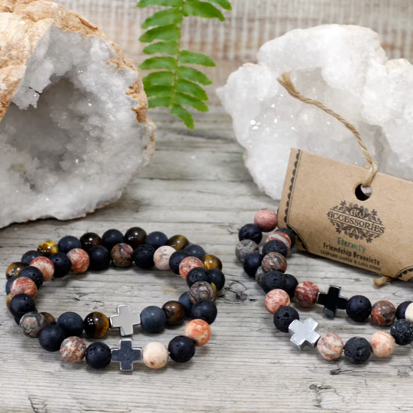 Vriendschapsarmbandjes ''Eternity'' met Leopardskin Jaspis & Lavasteen | Handgemaakt Boho Sieraad