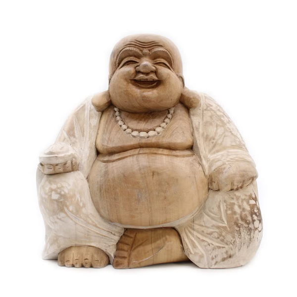 Handgesneden Boeddha Beeld 30 cm – Happy