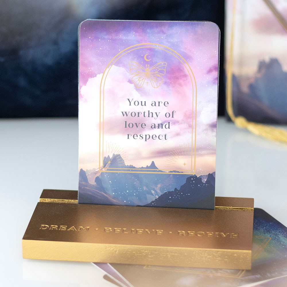 ✨🌙 Hemelse Affirmatiekaarten met Houten Standaard