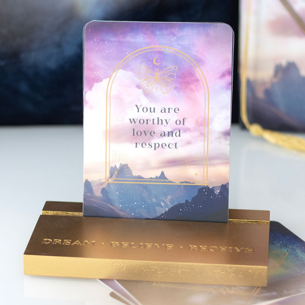 ✨🌙 Hemelse Affirmatiekaarten met Houten Standaard