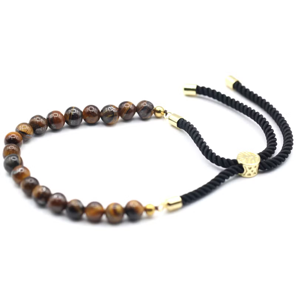 18K Goud Vergulde Edelsteen Zwarte String Armband – Tijgeroog