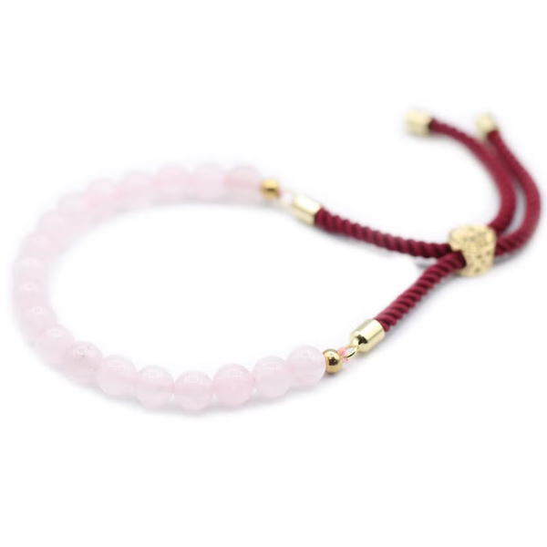 18K Goud Vergulde Edelsteen Bordeaux String Armband – Rozenkwarts