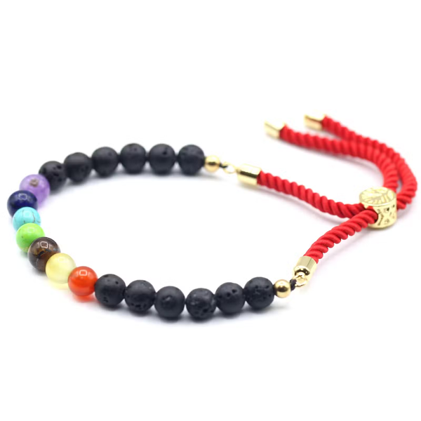 18K Goud Vergulde Edelsteen Royal String Armband – Lava Steen Chakra