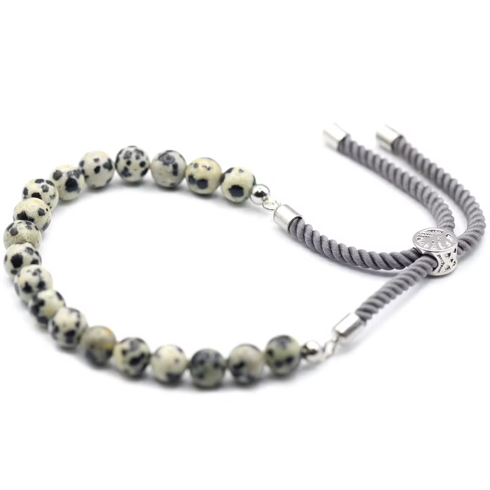 925 Zilver Vergulde Edelsteen Charcoal String Armband – Dalmatiër Jaspis