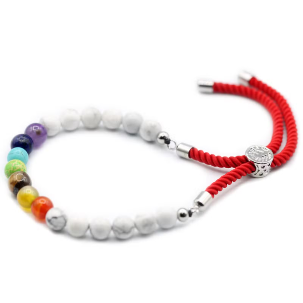 925 Zilver Vergulde Edelsteen Royal Red String Armband – Witte Howliet Chakra