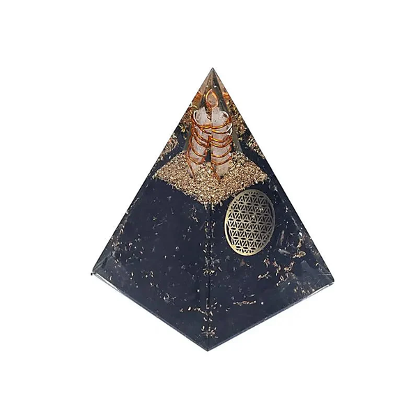 Orgoniet piramide toermalijn met Bloem des Levens