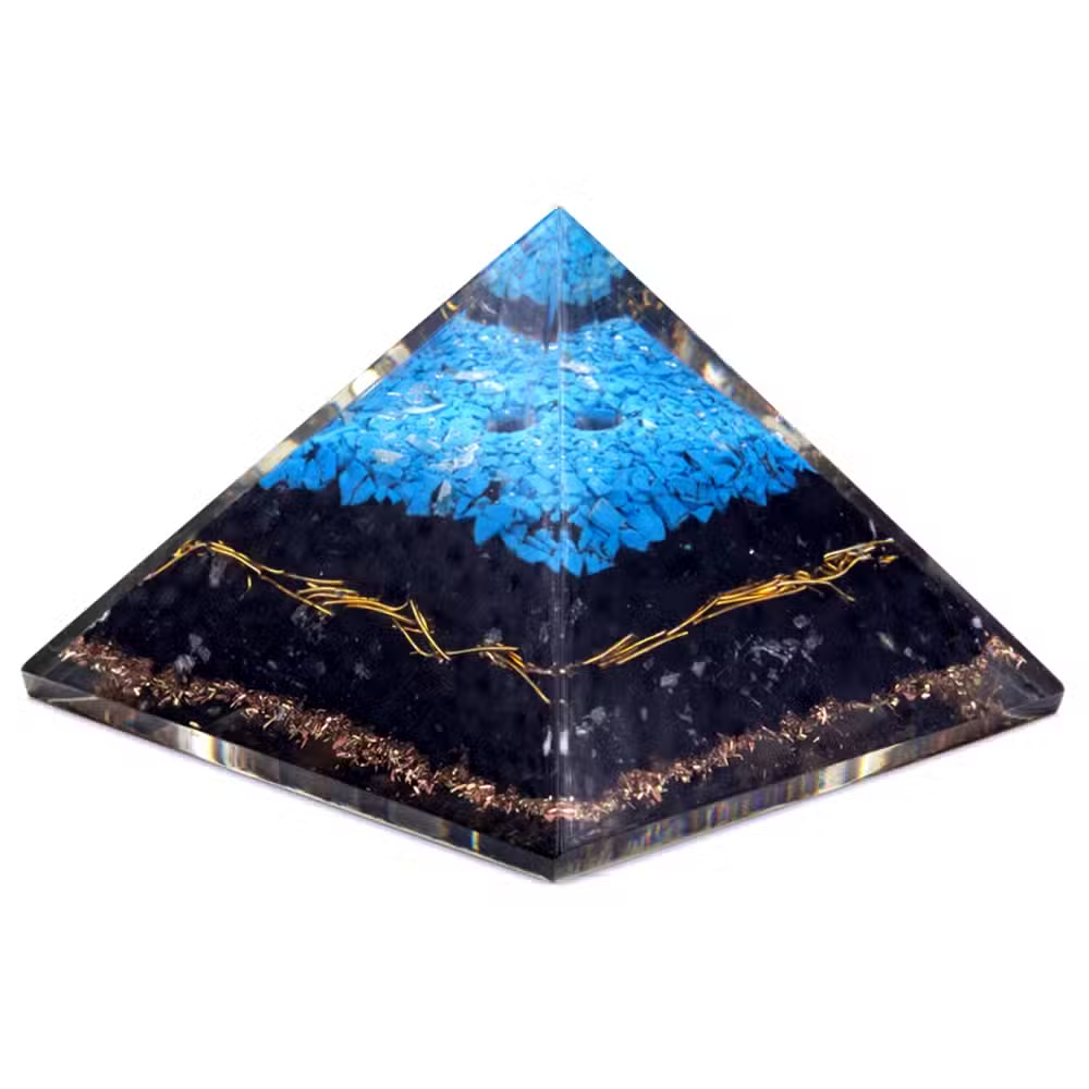 Orgoniet Piramide Turquoise & Zwarte Toermalijn – 70 mm
