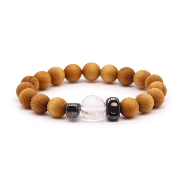 Cedarhout kroon chakra armband met heldere kwarts