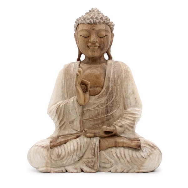 Handgesneden Boeddha Beeld 30 cm – Teaching Transmission (Whitewash)