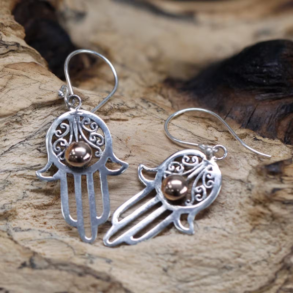 🪬 Silver & Gold Hamsa Oorbellen – 925 Zilver & 18K Goud