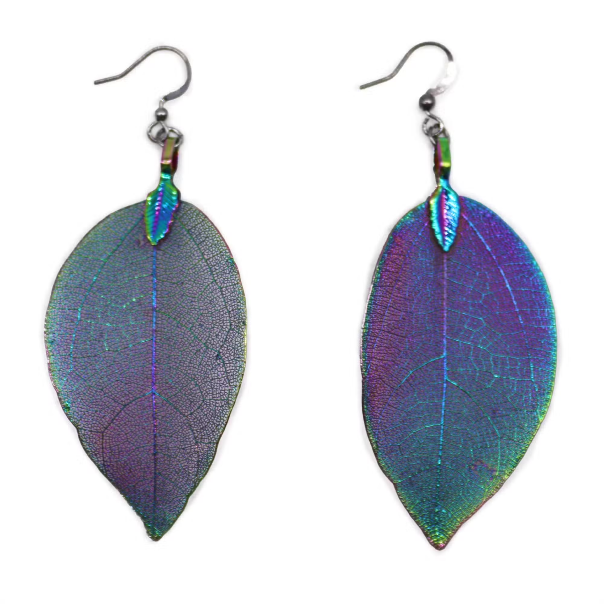 🌈 Bravery Leaf Rainbow | Oorbellen van echte blaadjes met Regenboogglans