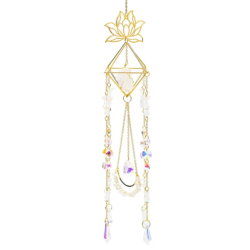 Suncatcher lotus en vlinders met bergkristal