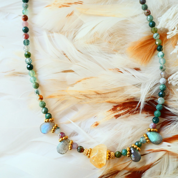 Kiran ketting – Indiase agaat, labradoriet & citrien