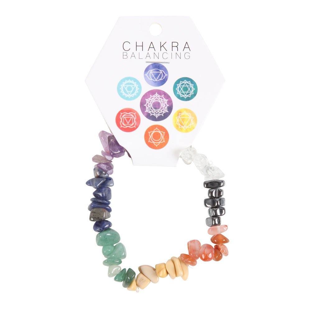 Chakra armband van stukjes edelsteen.