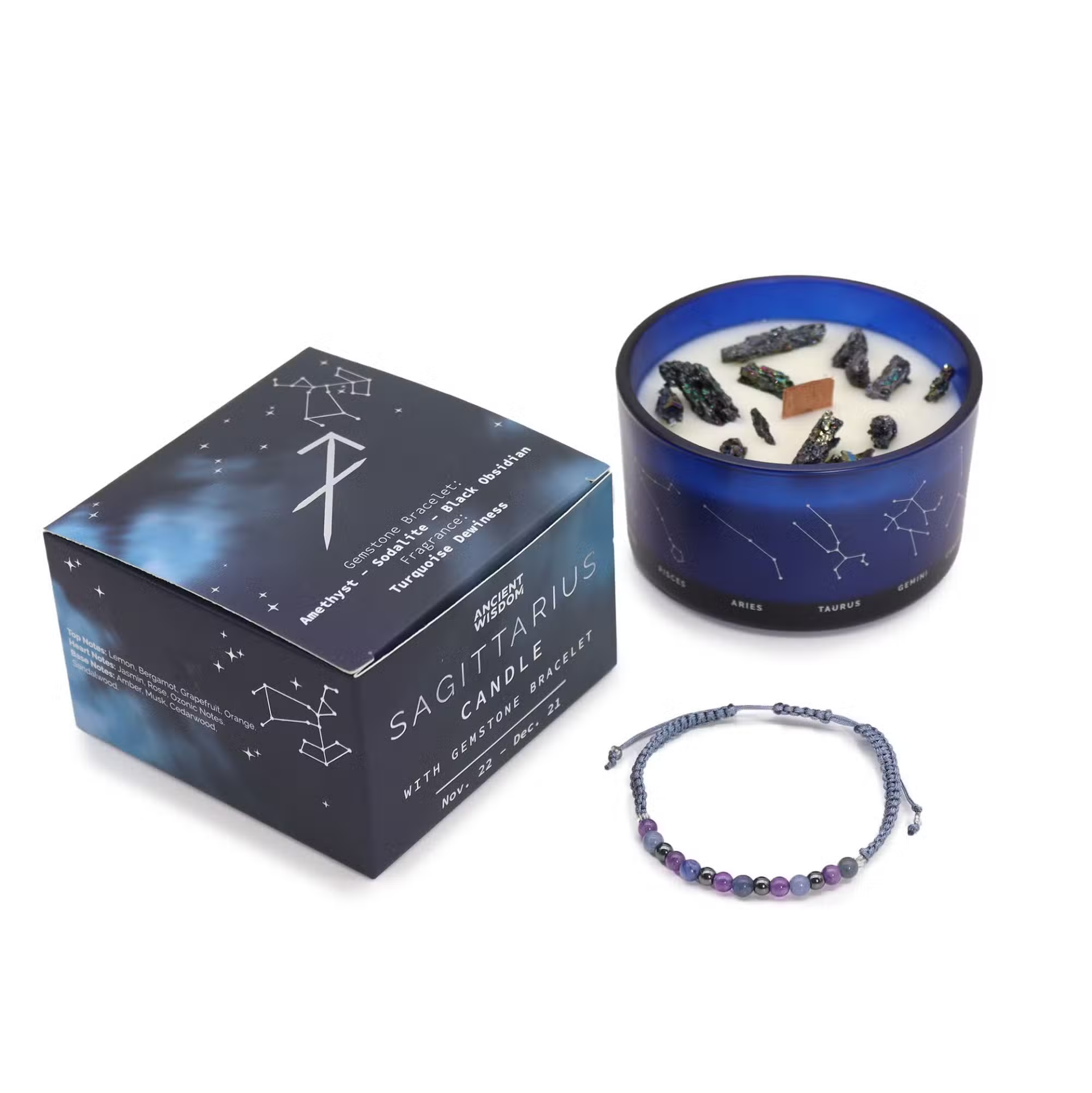 Kristalkaars Boogschutter – Zodiac Kaars met Edelsteen Armband