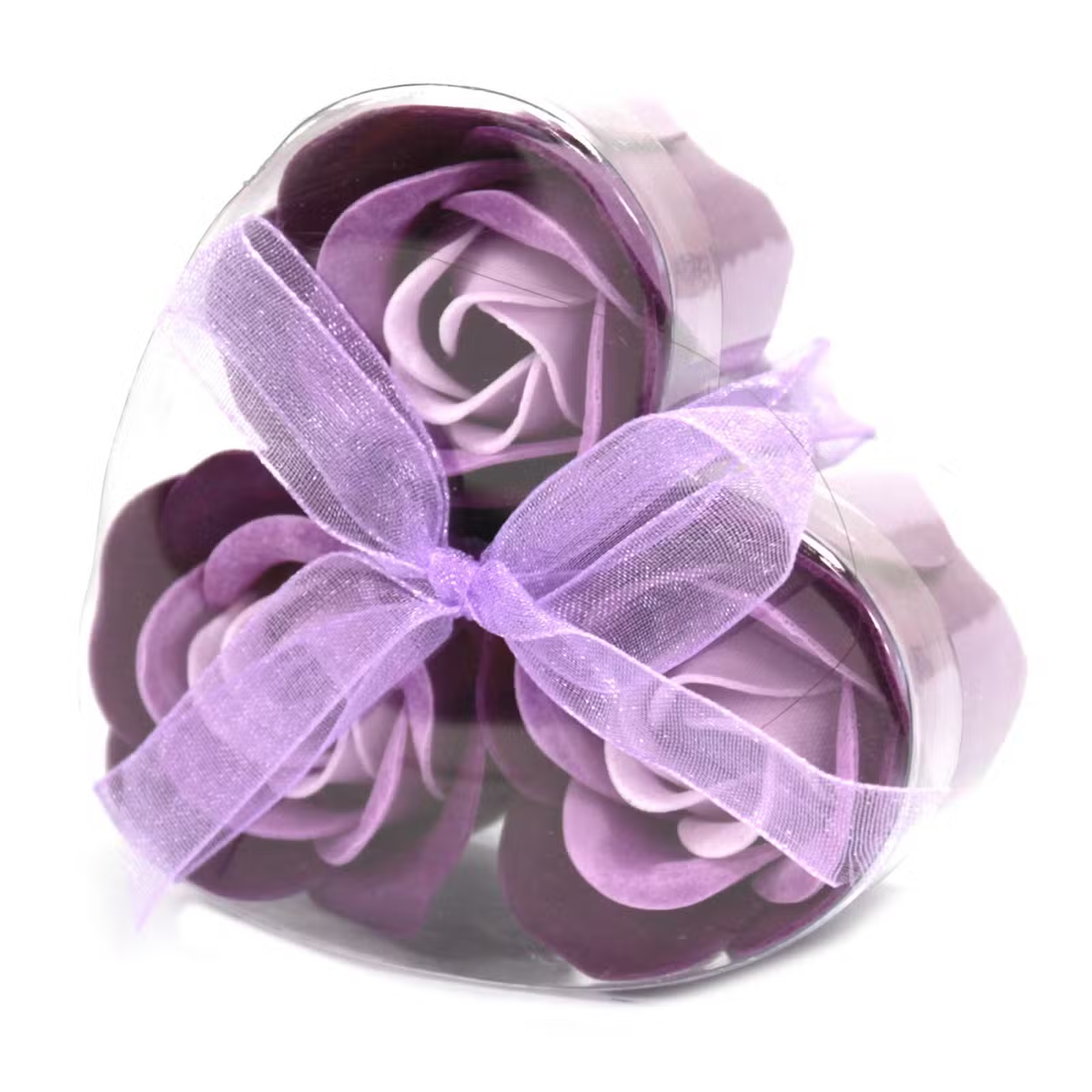 Set van 3 Zeepbloemen in Hartvormige Doos – Lavendel Rozen 💜🌹