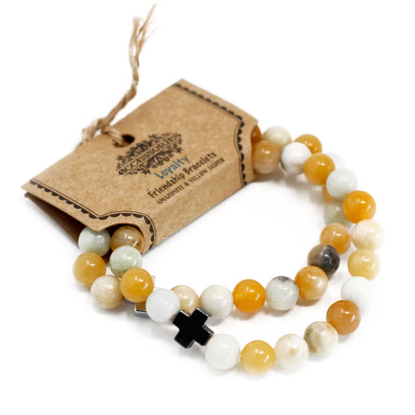 Vriendschapsarmbandjes ''Loyalty'' met Amazoniet en gele Jaspis stenen | Handgemaakt Boho