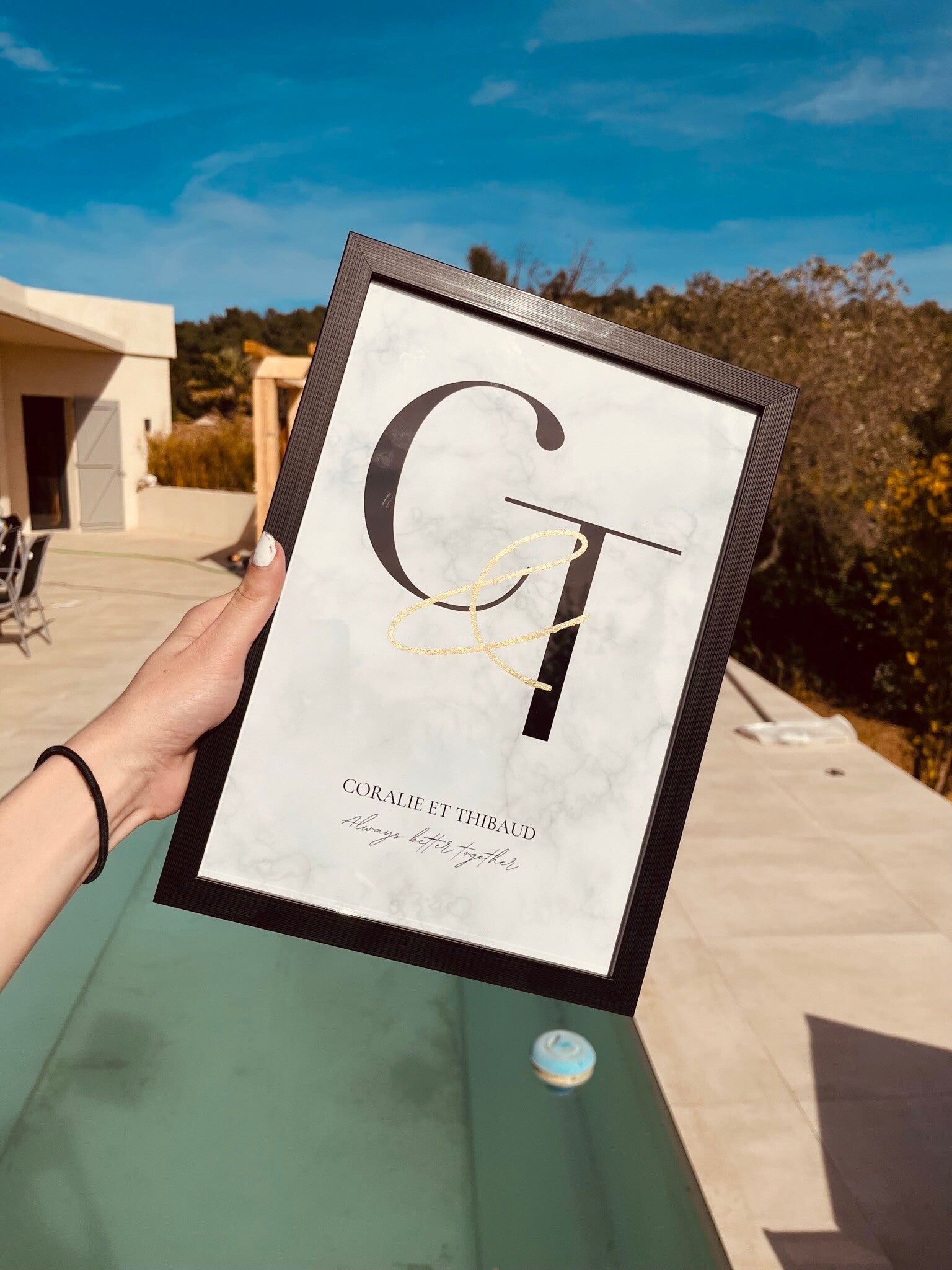 AFFICHE INIATIALES COUPLE MARBRE & OR*