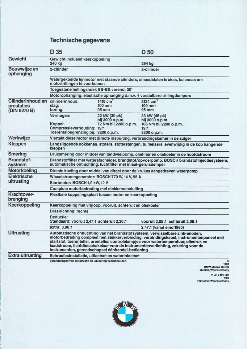 BMW Brochure 1980-01 Marine D35 D50 nr 01 46 2 128 08