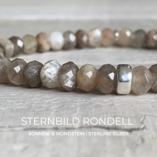 SONNEN- & MONDSTEIN EDELSTEIN ARMBAND | Sterling Silber | STERNBILD RONDELL