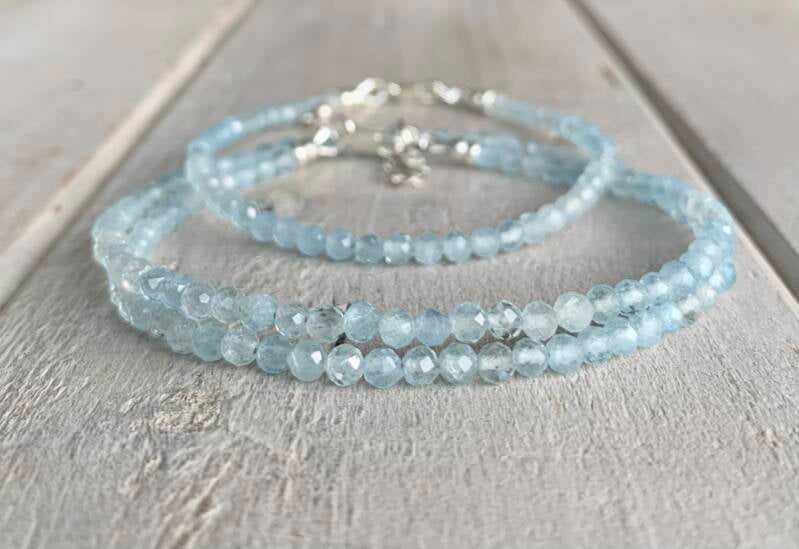 AQUAMARIN Edelstein Armband & Choker Kette | 2-tlg. Schmuck-Set | 925 Sterling Silber | 3 mm | HIMMELSLÄCHELN