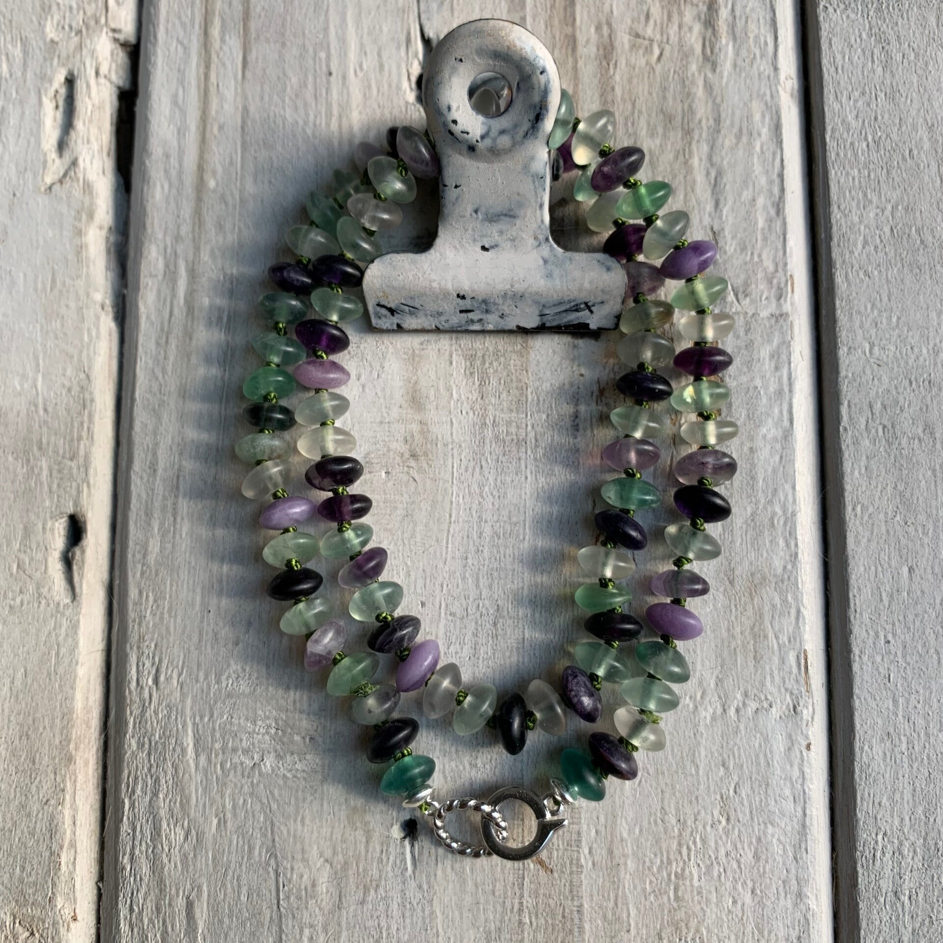 FLUORIT Choker Edelstein Halskette | 925 Sterling Silber | handgeknüpft | WASSERFALL