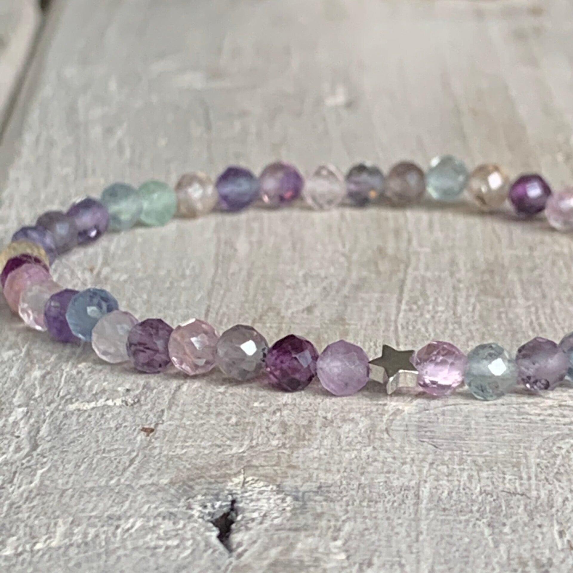 FLUORIT Edelstein Armband | 925 Sterling Silber Stern | SEEWASSER