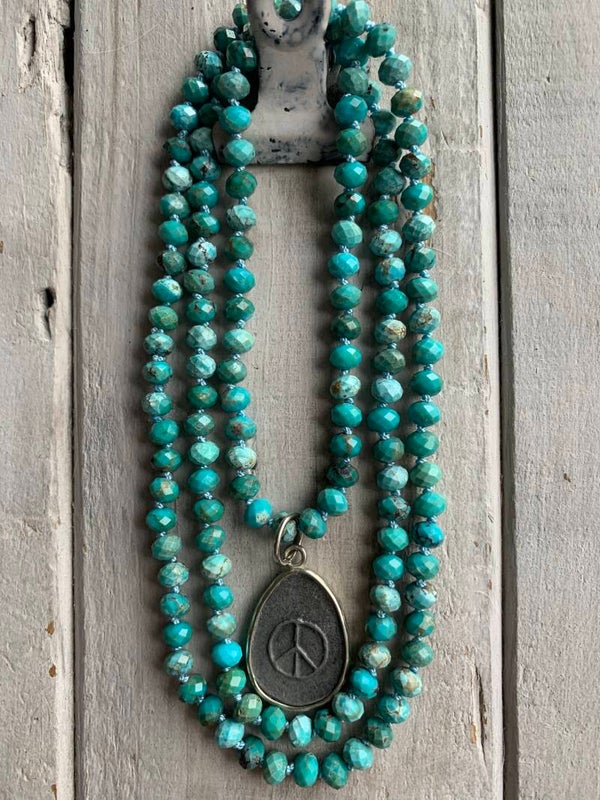 TÜRKIS Edelstein Mala Kette | handgeknüpft | 6 mm Rondelle | MEERESENERGIE