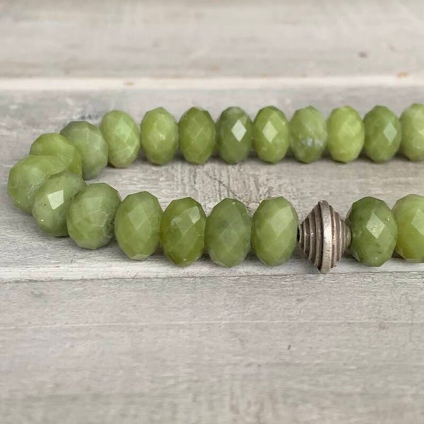 EDEL-SERPENTIN Edelstein Armband | 925 Sterling Silber | 10 mm | GLÜCKSKIND KREISEL