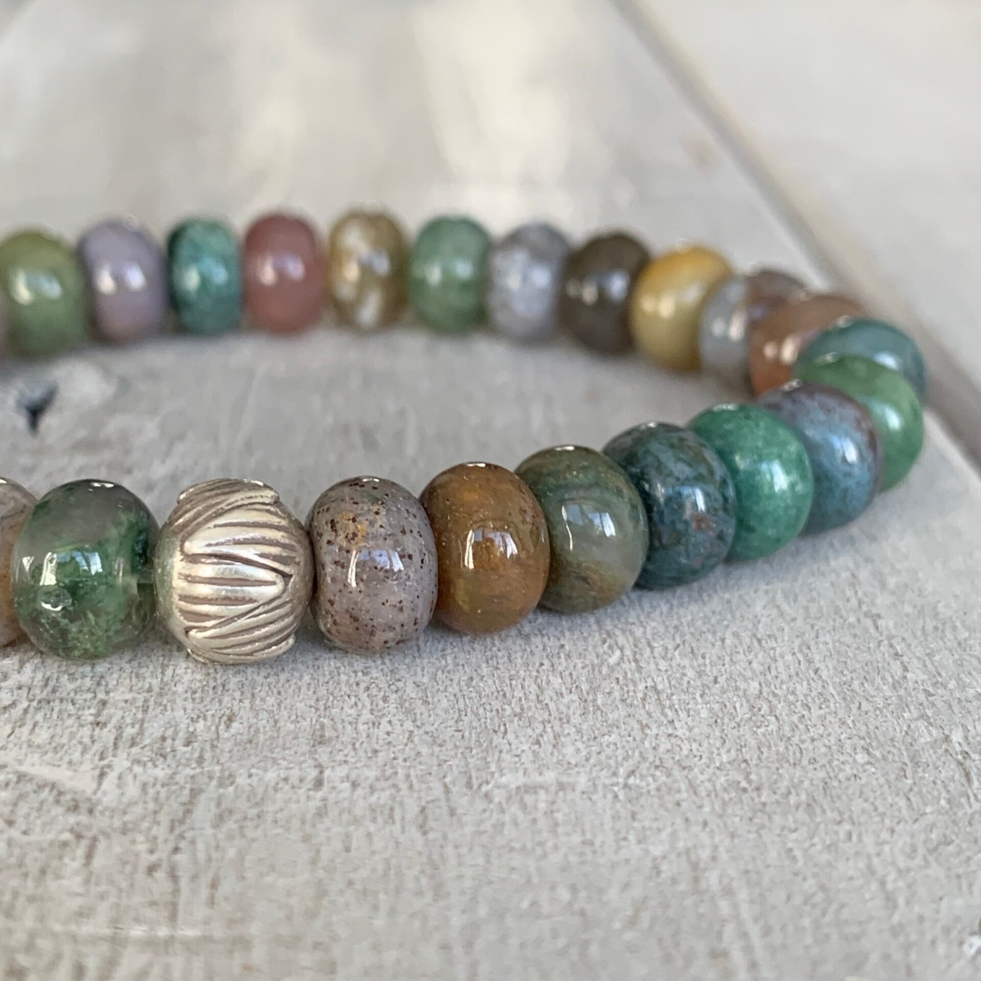 Achat Edelstein Armband | Karen Hill Tribe Feinsilber Lotus | 8 mm | WALDSEELIGKEIT