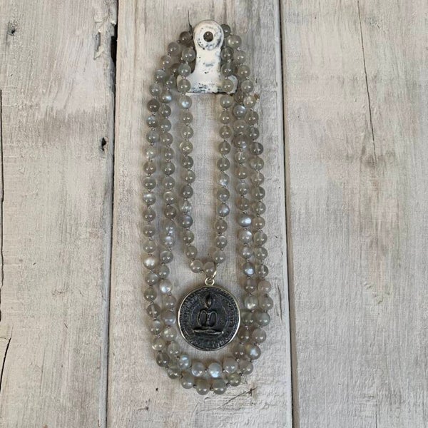 MONDSTEIN Mala Edelstein Kette | handgeknüpft | MONDSEESCHIMMER