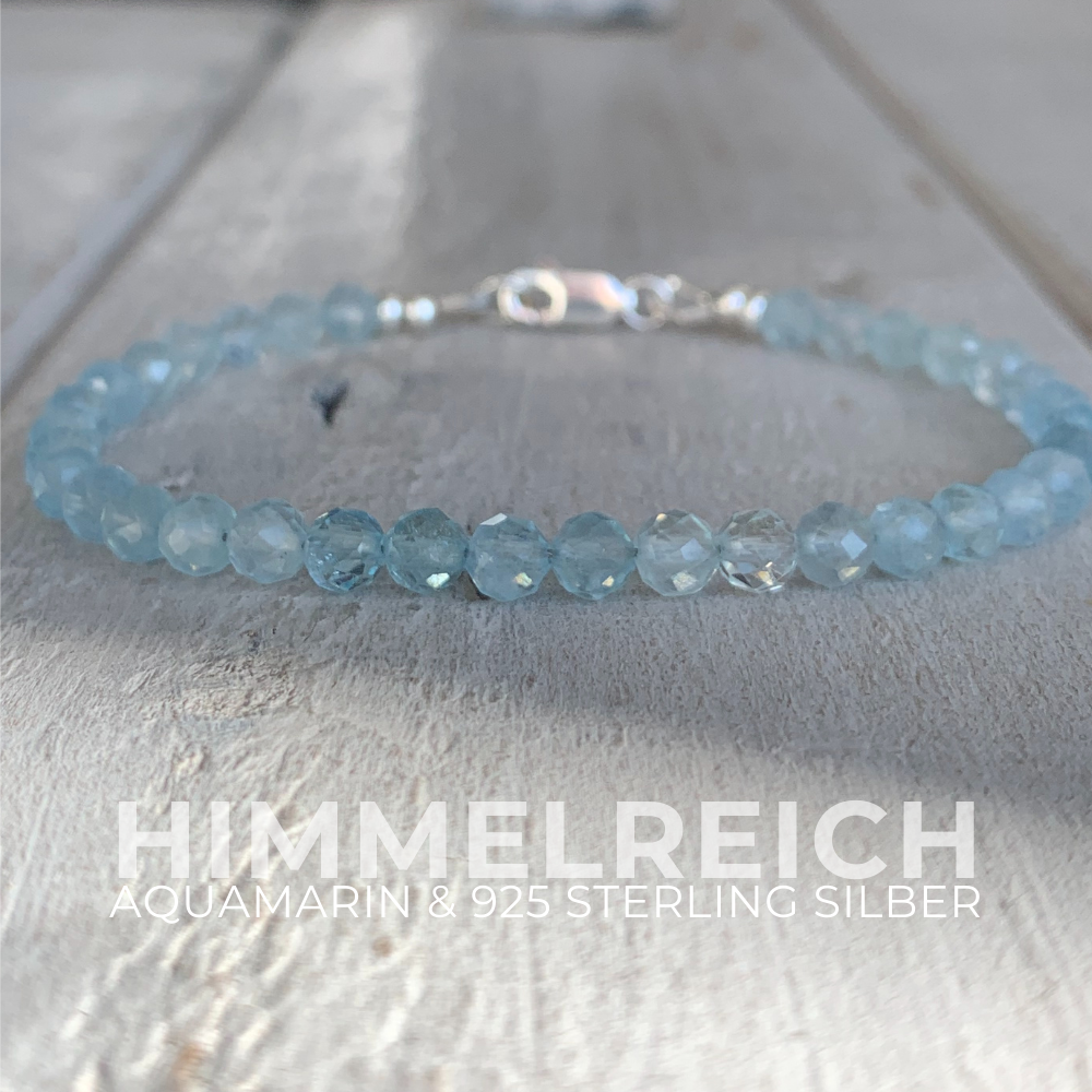 AQUAMARIN Edelstein Armband | 925 Sterling Silber | 4 mm Perlen Farbverlauf | HIMMELREICH