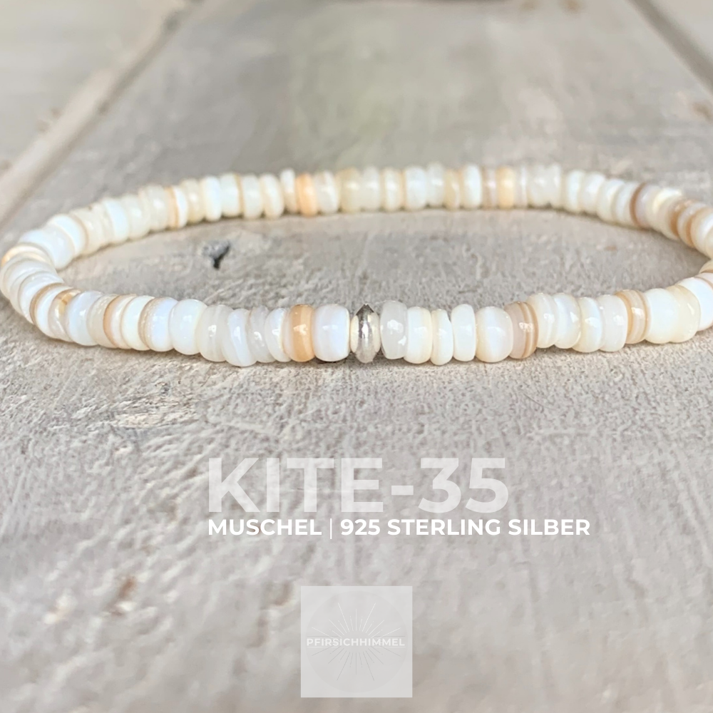 Muschel Armband | Heishi Naturmuscheln 4 mm  | 925 Sterling Silber | KITE-35