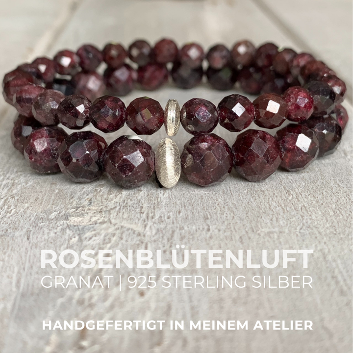 GRANAT Edelstein Armband | 925 Sterling Silber Rondell | 6, 8 & 10 mm | ROSENBLÜTENLUFT