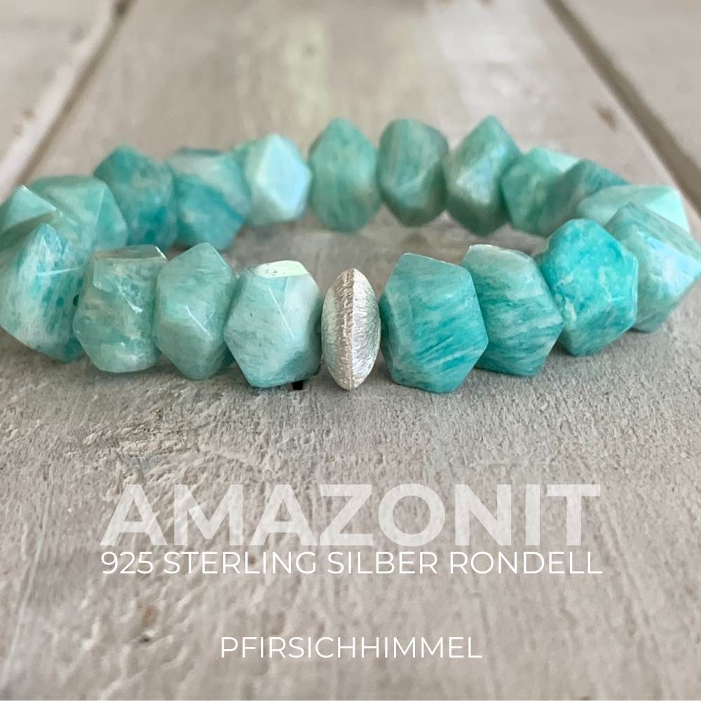 AMAZONIT Edelstein Armband | 925 Sterling Silber Rondell | ca. 10 mm | SALZWIESE
