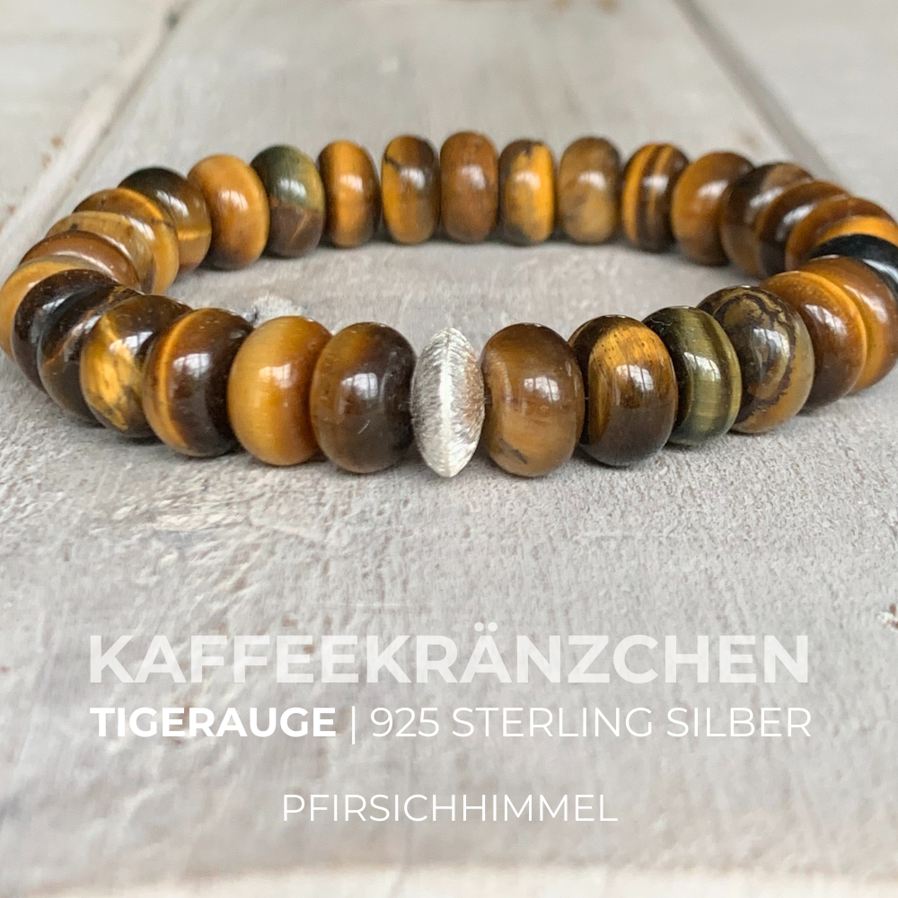 TIGERAUGE Edelstein Armband | 925 Sterling Silber | 10 oder 6 mm | KAFFEEKRÄNZCHEN