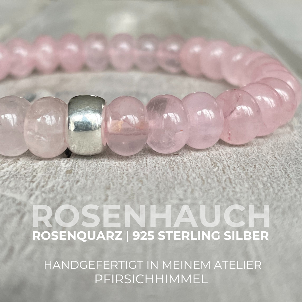 ROSENQUARZ Edelstein Armband | 8 mm | 925 Sterling Silber Rondell | ROSENHAUCH