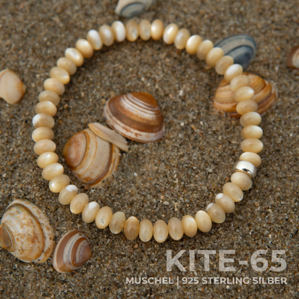Muschel Armband | Heishi Naturmuscheln 6 mm | 925 Sterling Silber | champagnerfarben | KITE-65