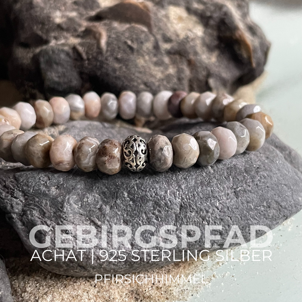 ACHAT Edelstein Armband | 925 Sterling Silber Rondell | 8 mm | GEBIRGSPFAD