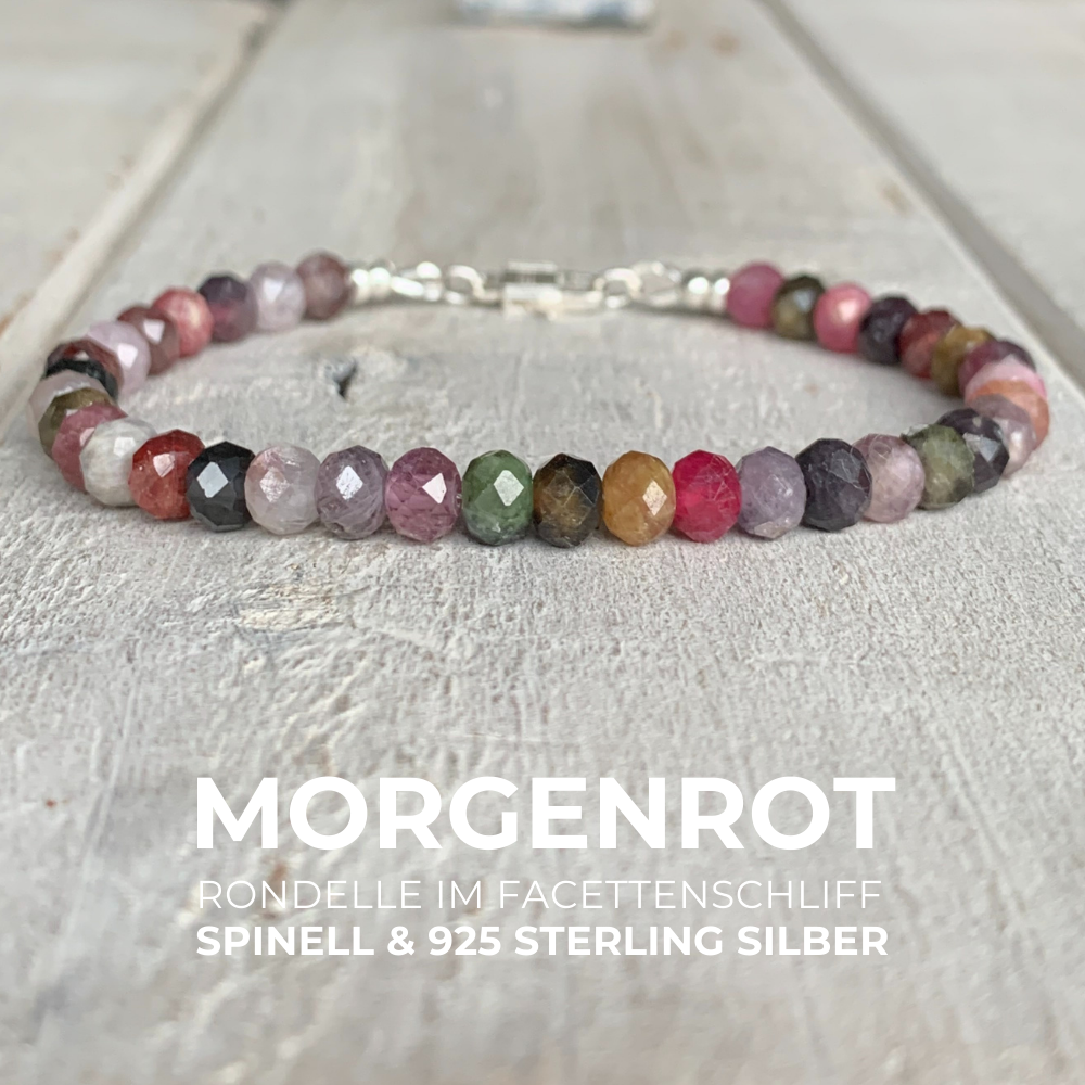 SPINELL Edelstein Armband | 925 Sterling Silber Verschluss | 6 mm Rondelle | MORGENROT