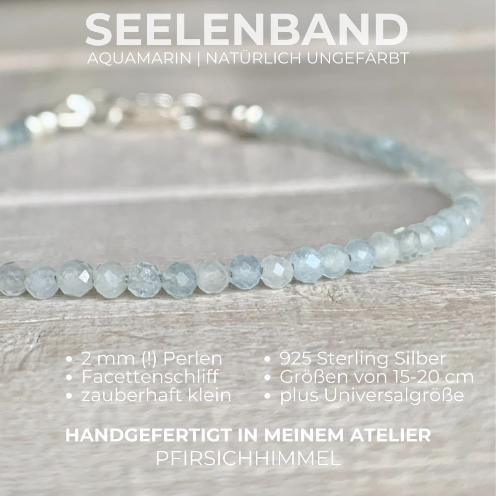 AQUAMARIN Edelstein Armband | 925 Sterling Silber | 2 mm | SEELENBAND