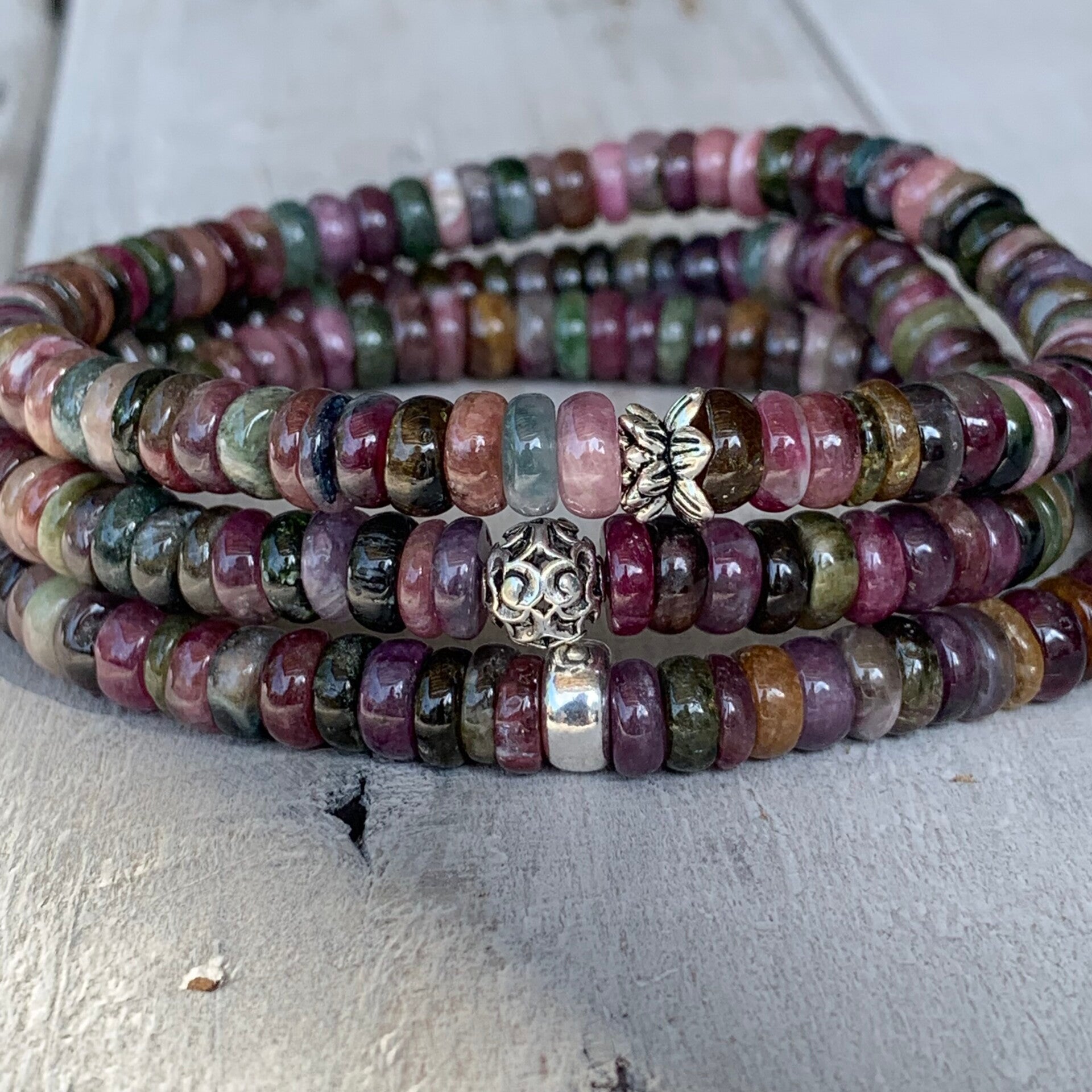 TURMALIN Heishi Edelstein Armband | 925 Sterling Silber Element | versilberte Heishi Rondelle | BEERENSTRAUCH Kollektion